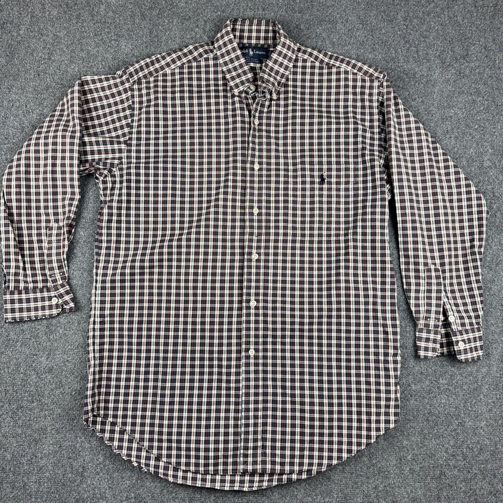 Ralph Lauren Men’s Big Shirt Medium Long Sleeve Button Up Plaid Red Blue Black